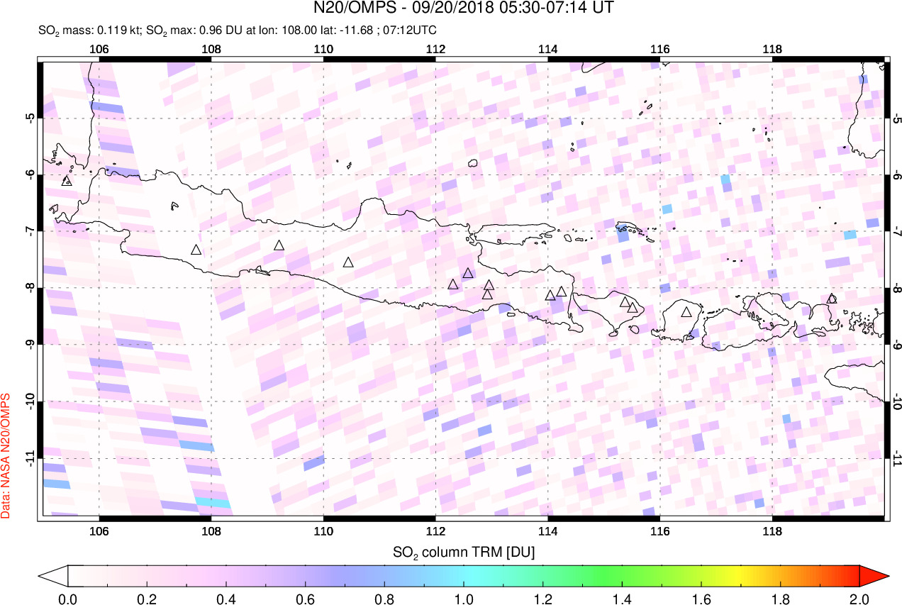 A sulfur dioxide image over Java, Indonesia on Sep 20, 2018.