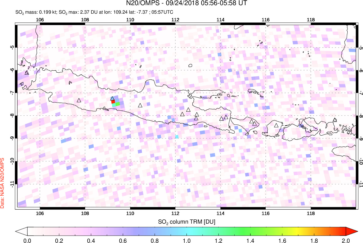 A sulfur dioxide image over Java, Indonesia on Sep 24, 2018.