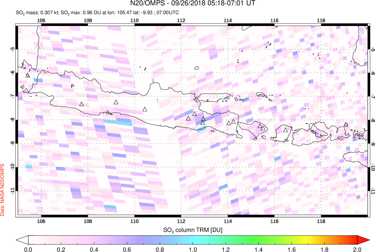 A sulfur dioxide image over Java, Indonesia on Sep 26, 2018.