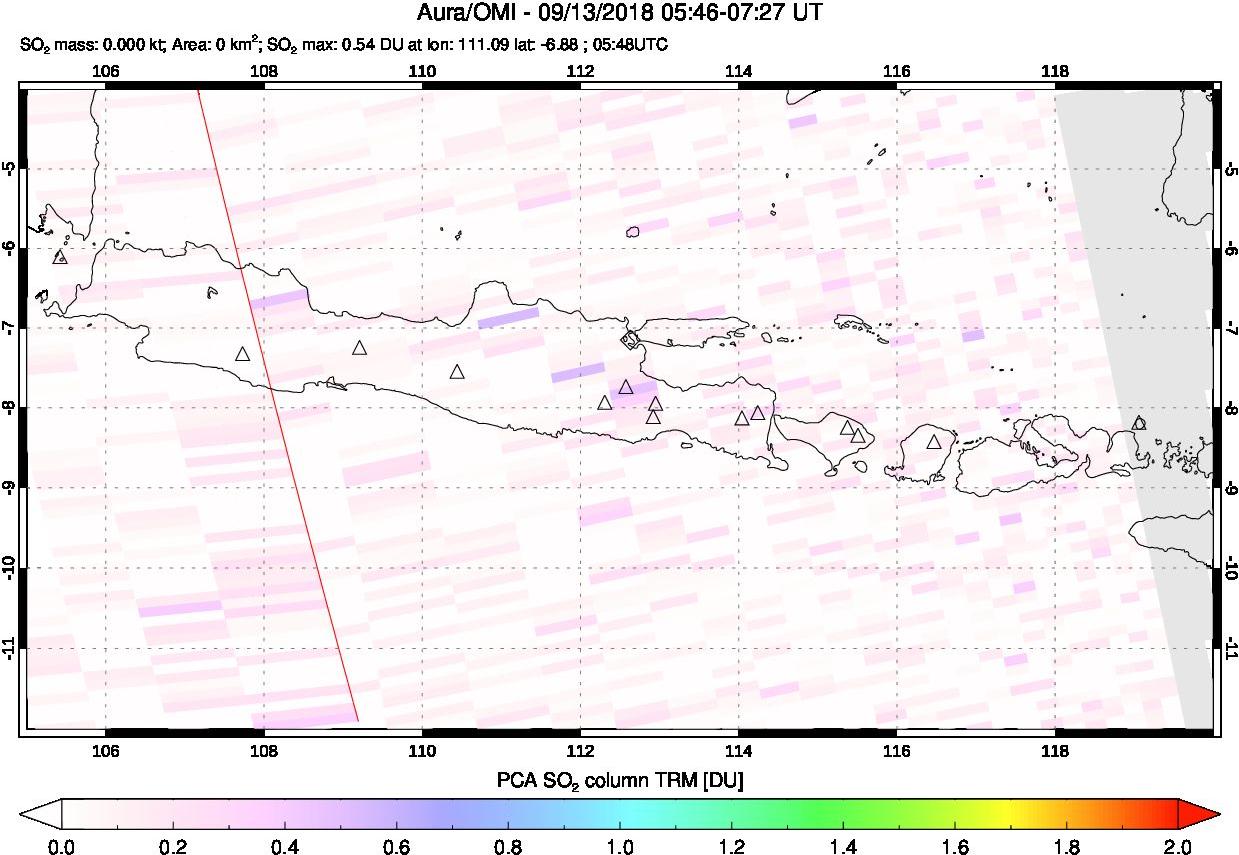 A sulfur dioxide image over Java, Indonesia on Sep 13, 2018.
