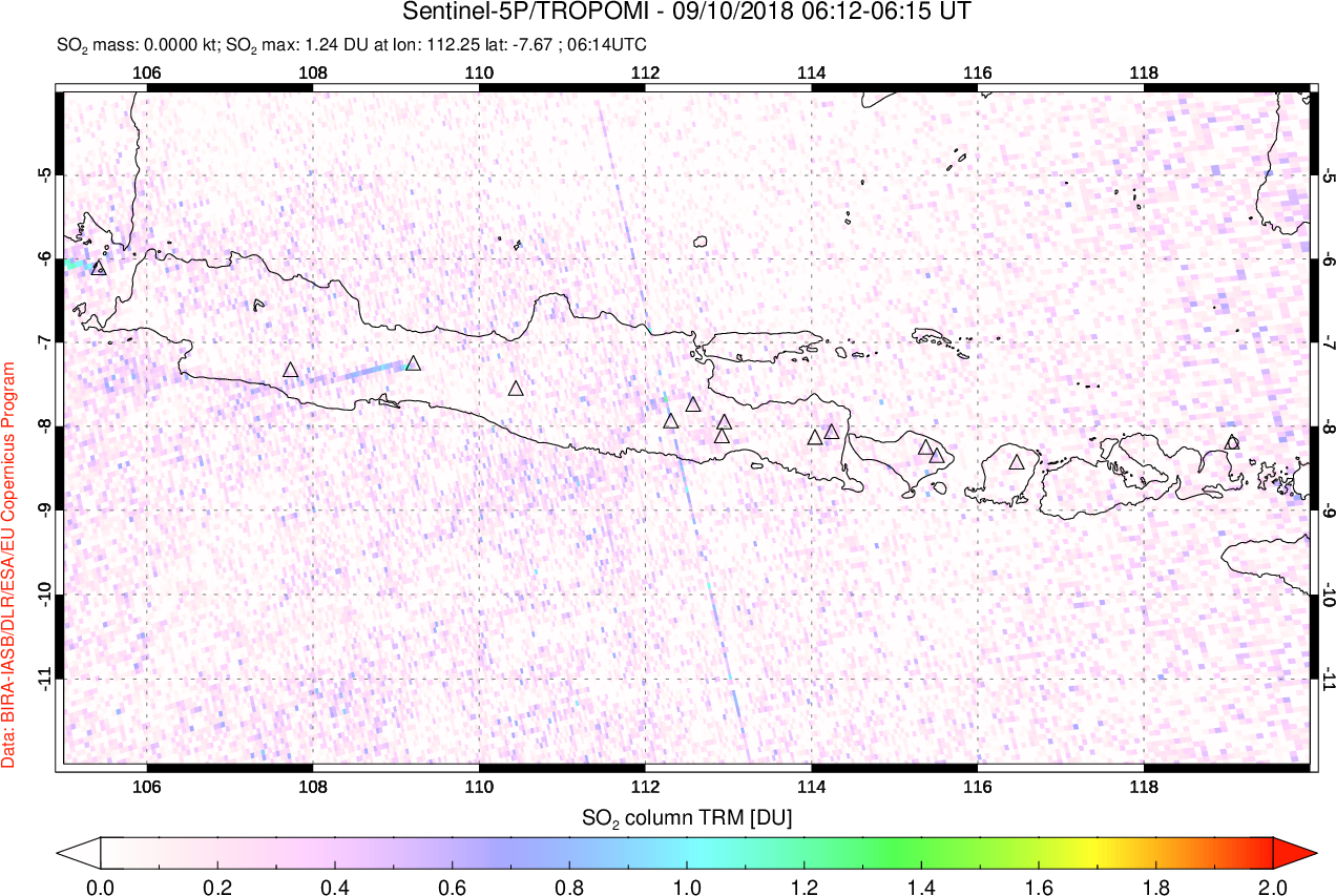 A sulfur dioxide image over Java, Indonesia on Sep 10, 2018.