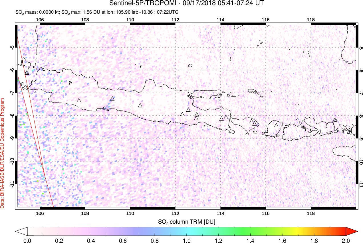 A sulfur dioxide image over Java, Indonesia on Sep 17, 2018.