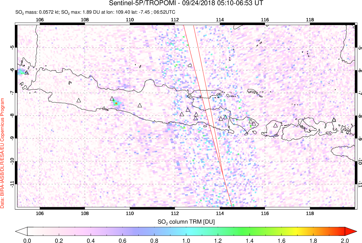 A sulfur dioxide image over Java, Indonesia on Sep 24, 2018.