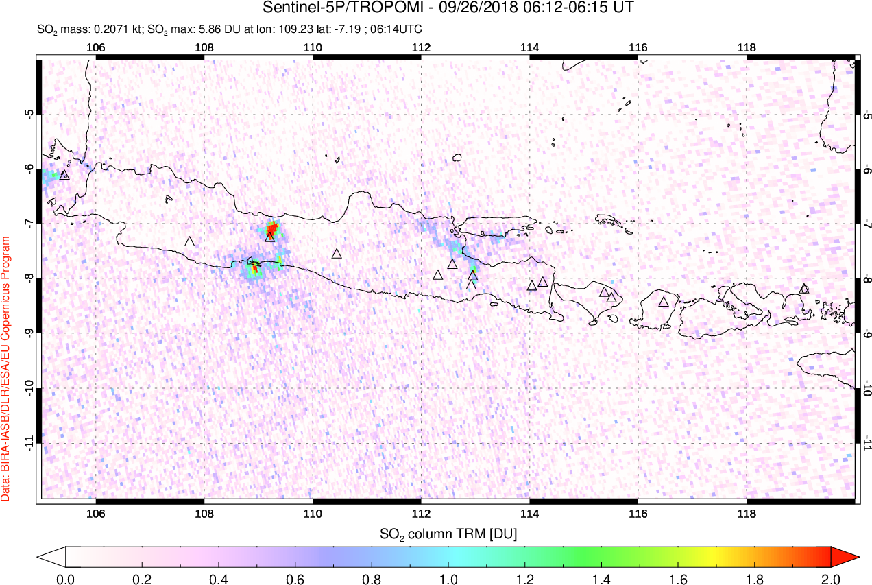 A sulfur dioxide image over Java, Indonesia on Sep 26, 2018.