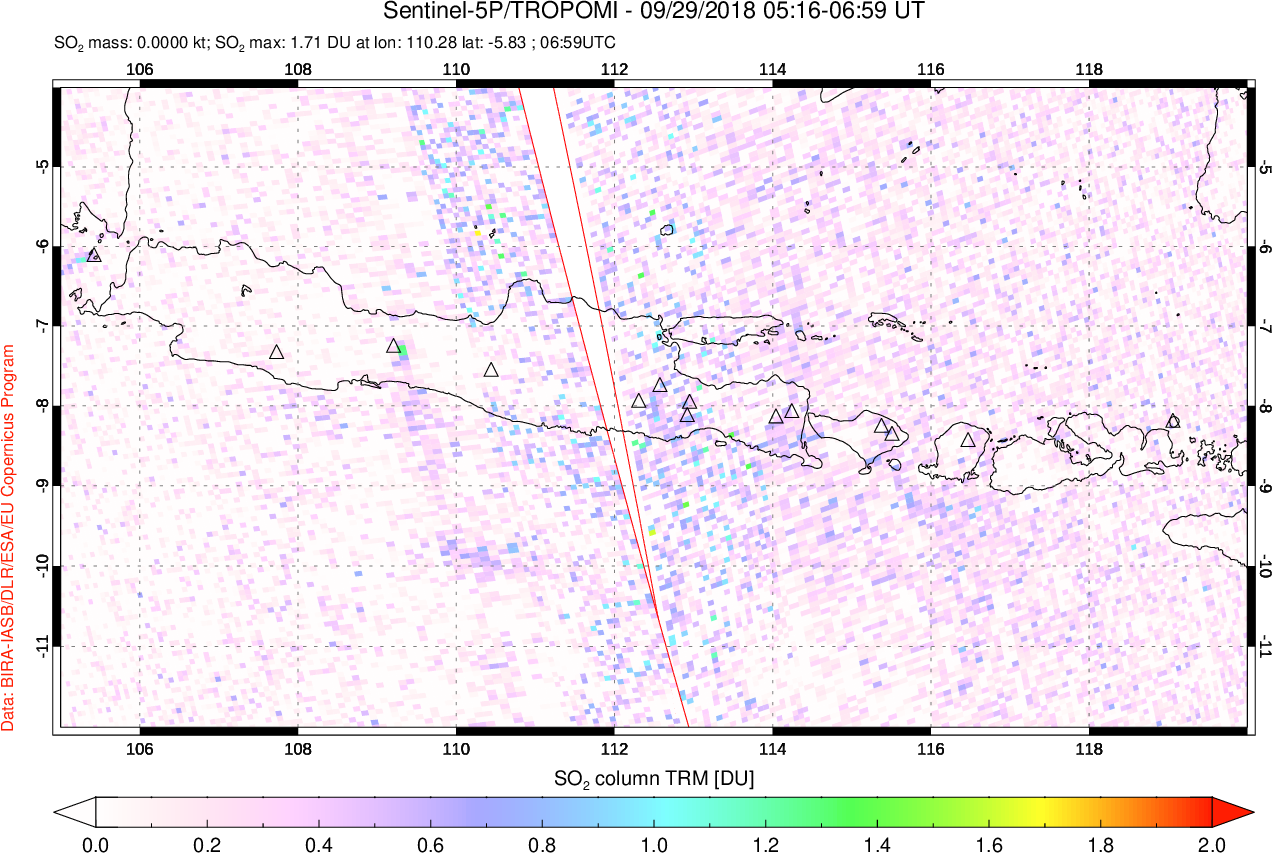 A sulfur dioxide image over Java, Indonesia on Sep 29, 2018.