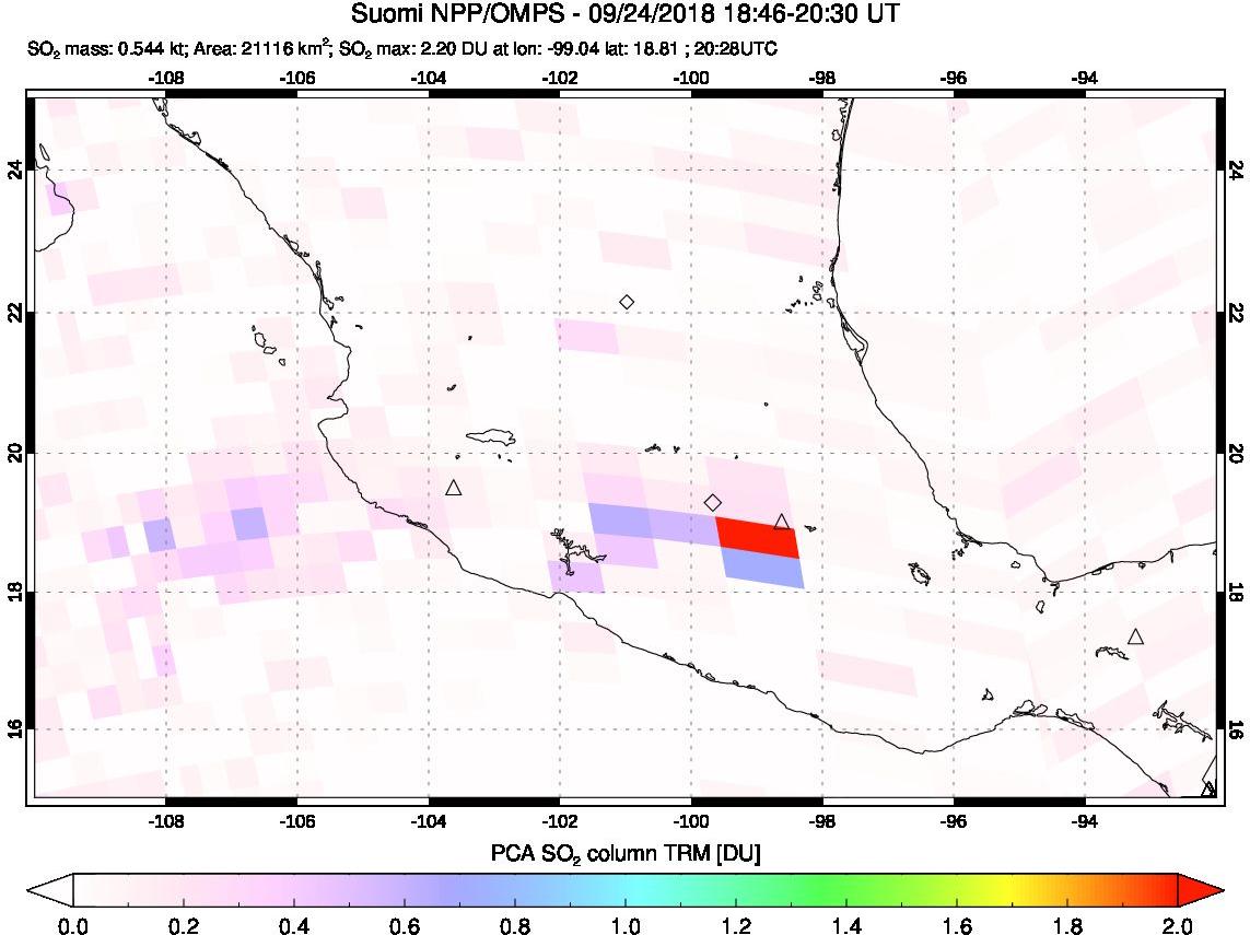 A sulfur dioxide image over Mexico on Sep 24, 2018.