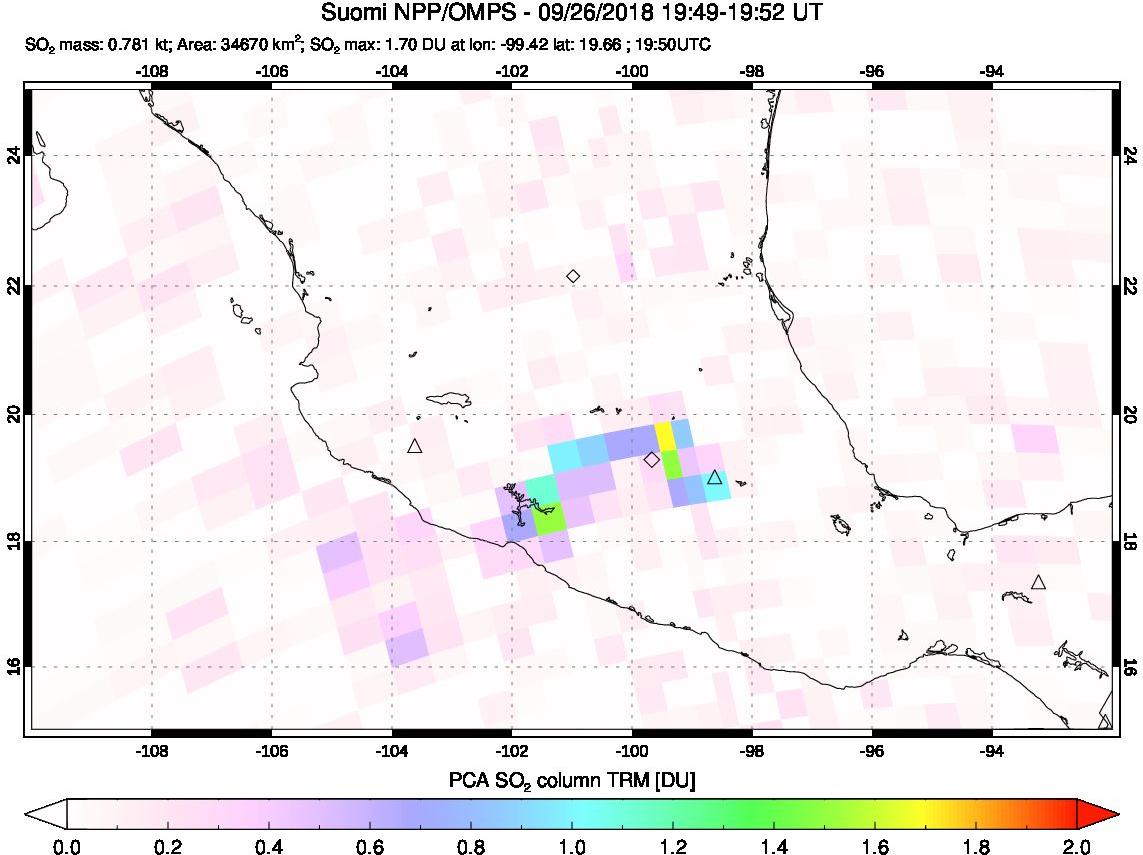 A sulfur dioxide image over Mexico on Sep 26, 2018.