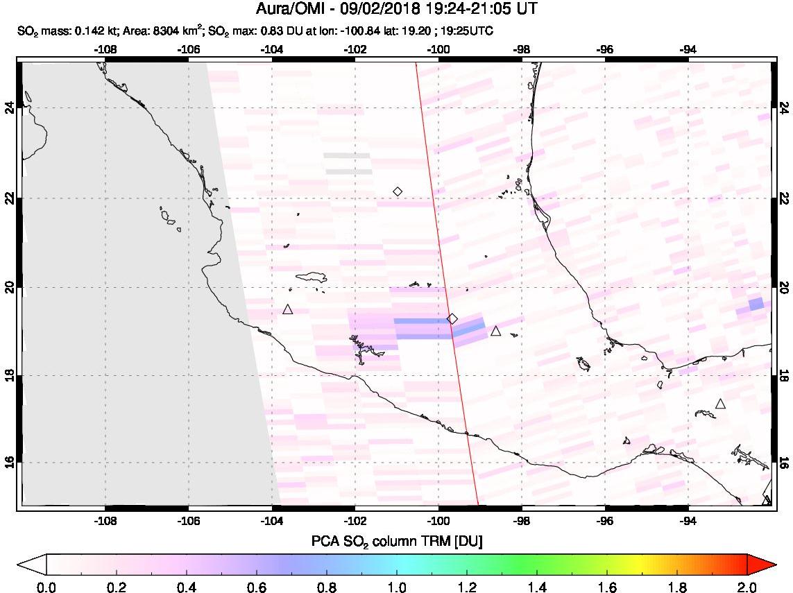 A sulfur dioxide image over Mexico on Sep 02, 2018.