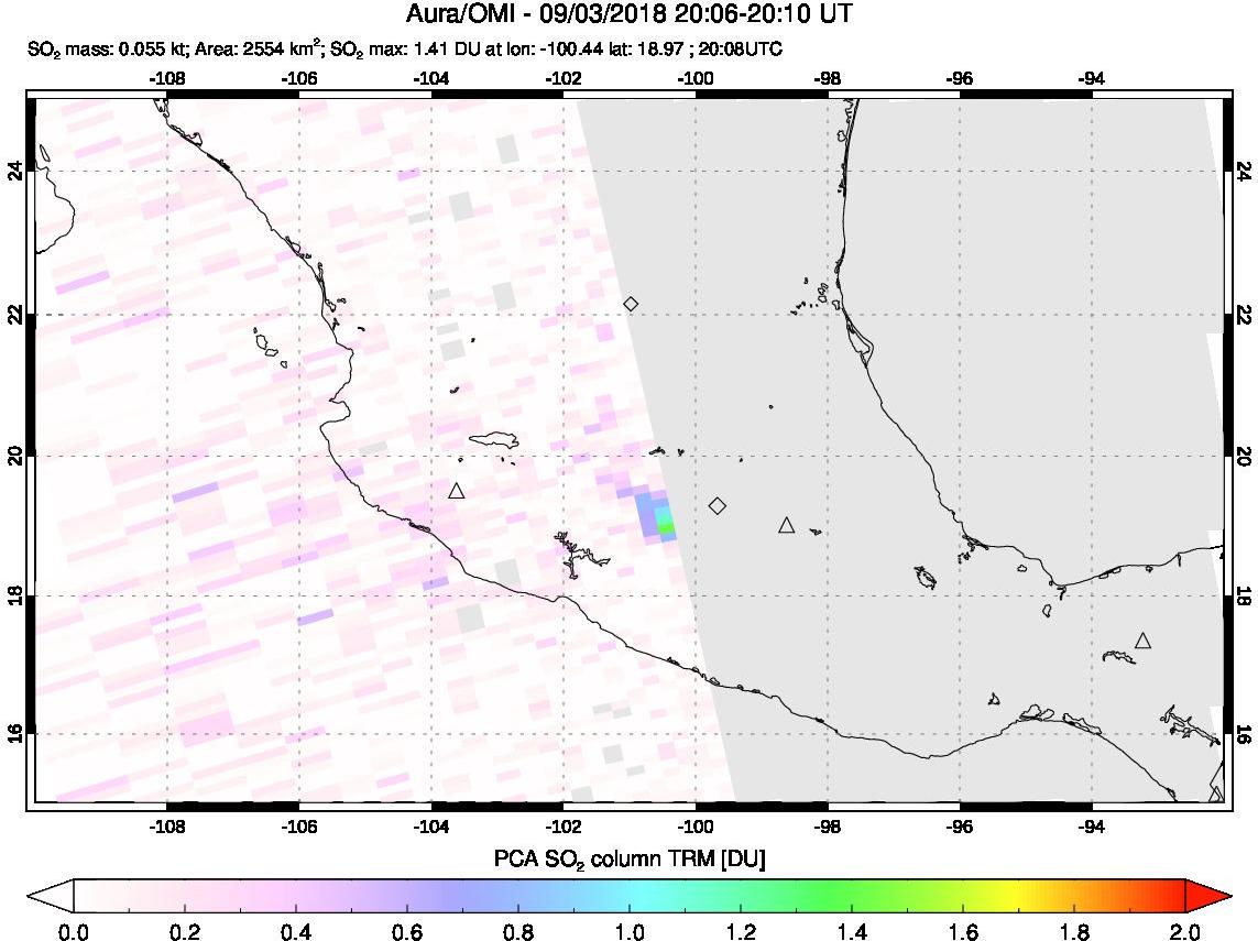 A sulfur dioxide image over Mexico on Sep 03, 2018.
