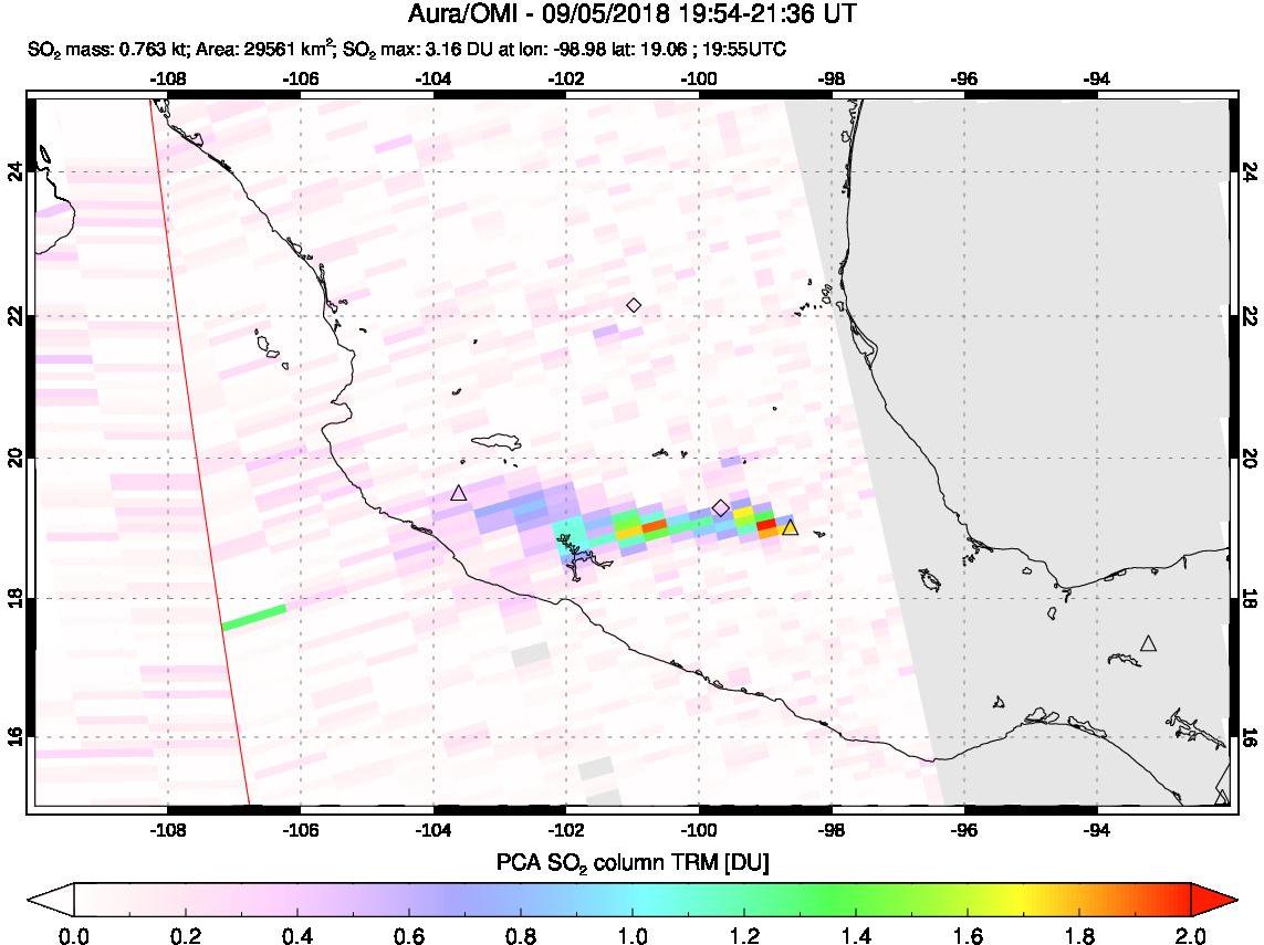A sulfur dioxide image over Mexico on Sep 05, 2018.