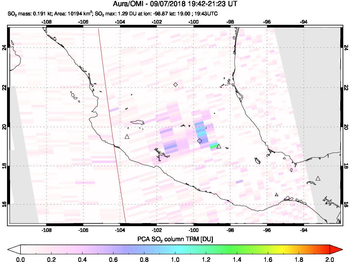 A sulfur dioxide image over Mexico on Sep 07, 2018.