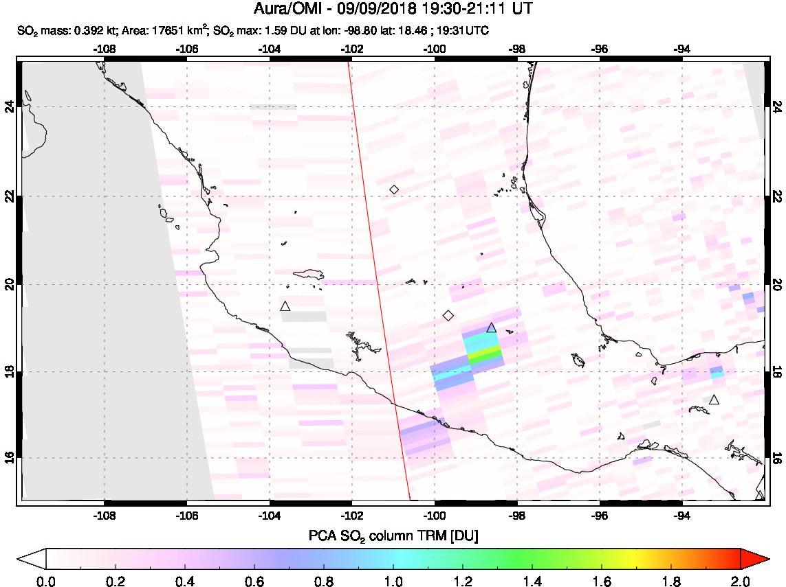A sulfur dioxide image over Mexico on Sep 09, 2018.