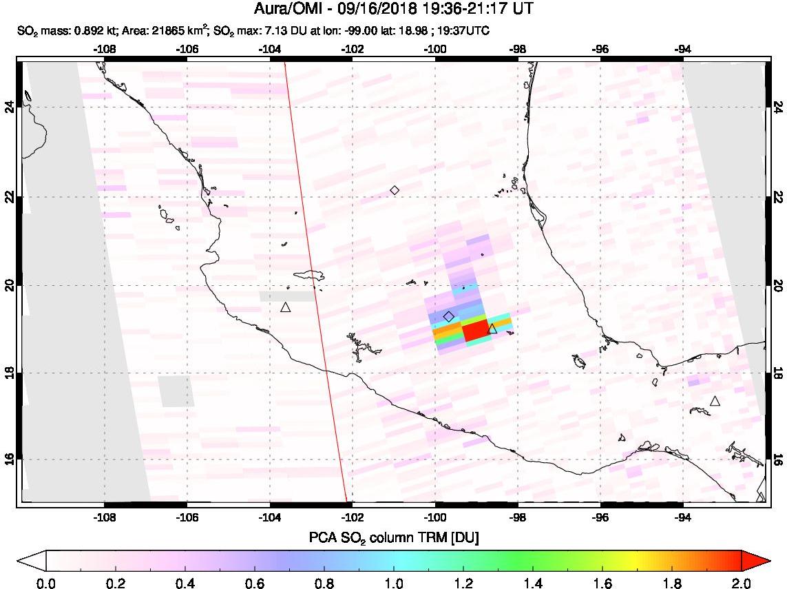 A sulfur dioxide image over Mexico on Sep 16, 2018.