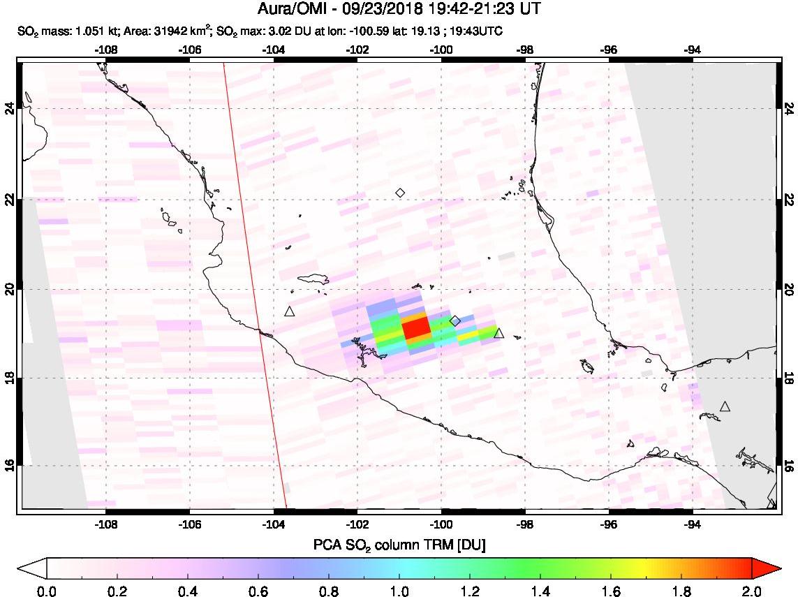 A sulfur dioxide image over Mexico on Sep 23, 2018.