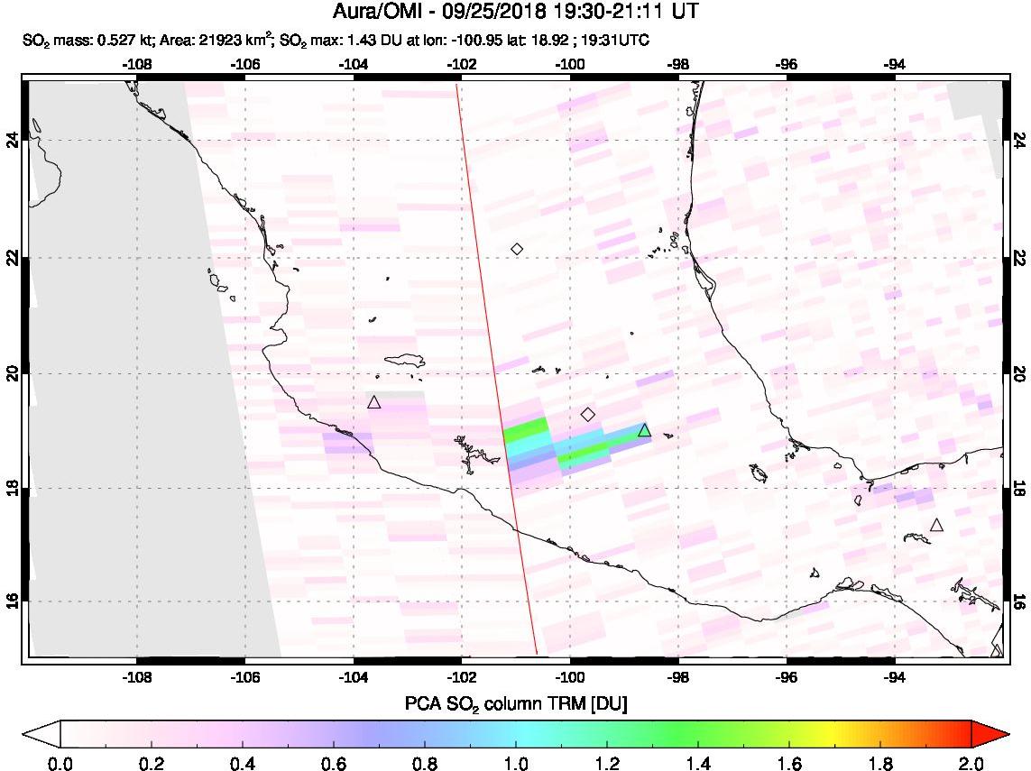 A sulfur dioxide image over Mexico on Sep 25, 2018.