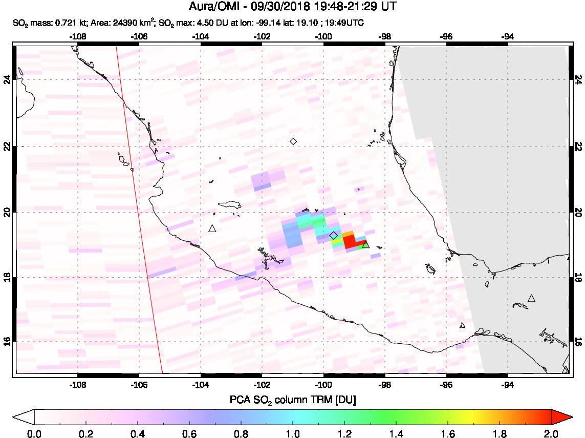 A sulfur dioxide image over Mexico on Sep 30, 2018.