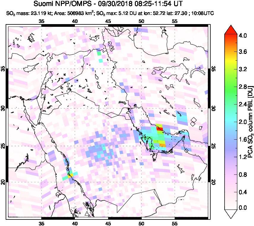 A sulfur dioxide image over Middle East on Sep 30, 2018.