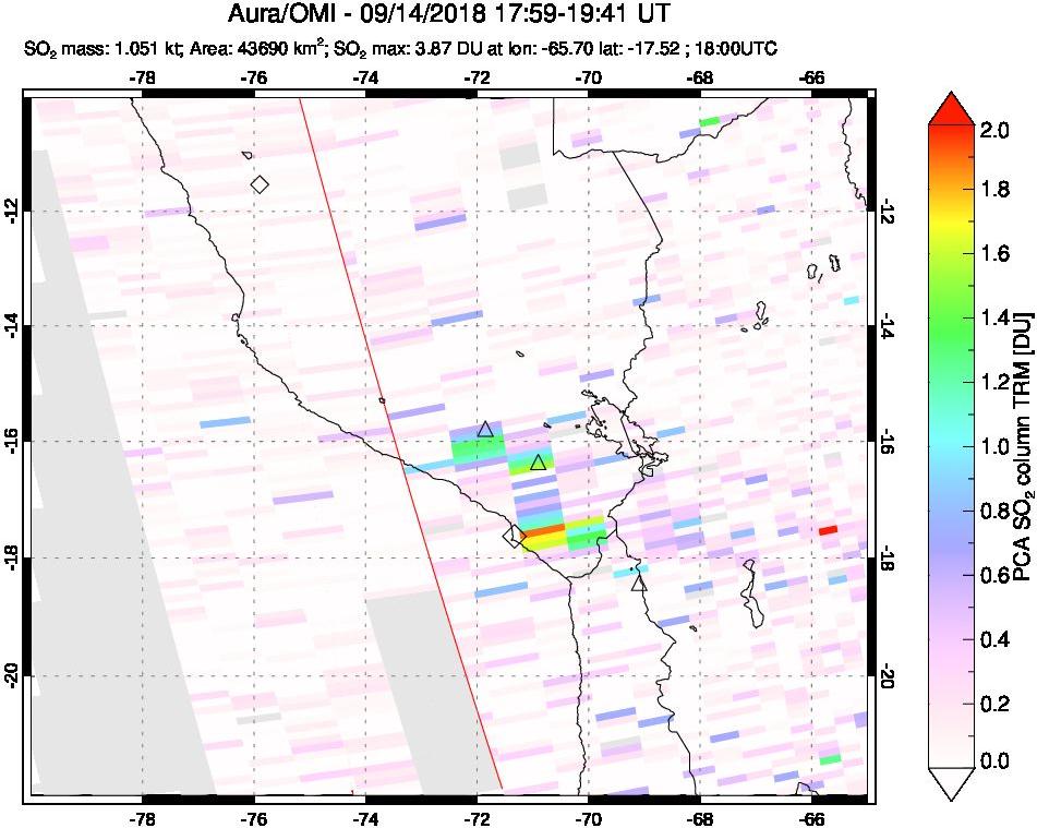 A sulfur dioxide image over Peru on Sep 14, 2018.