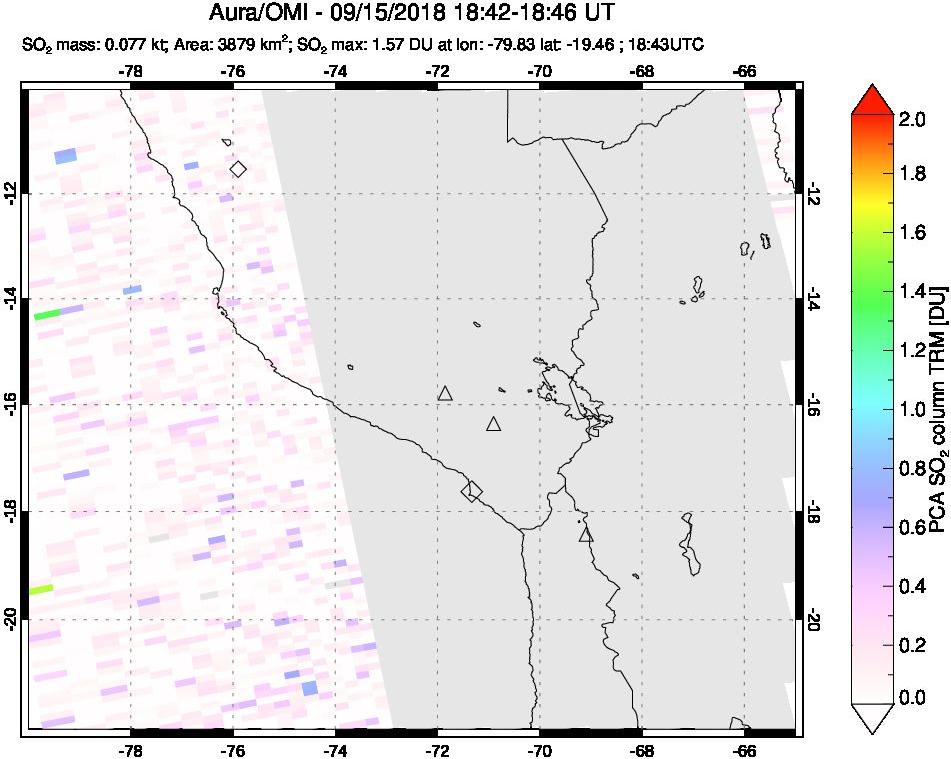 A sulfur dioxide image over Peru on Sep 15, 2018.