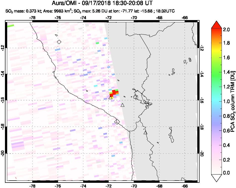 A sulfur dioxide image over Peru on Sep 17, 2018.