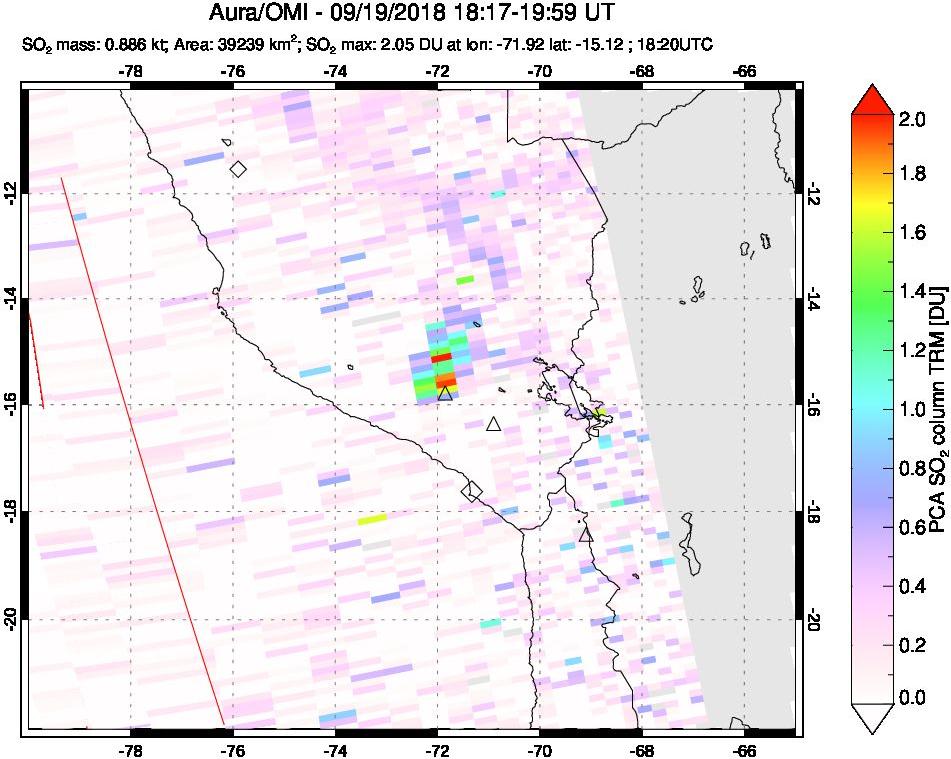 A sulfur dioxide image over Peru on Sep 19, 2018.
