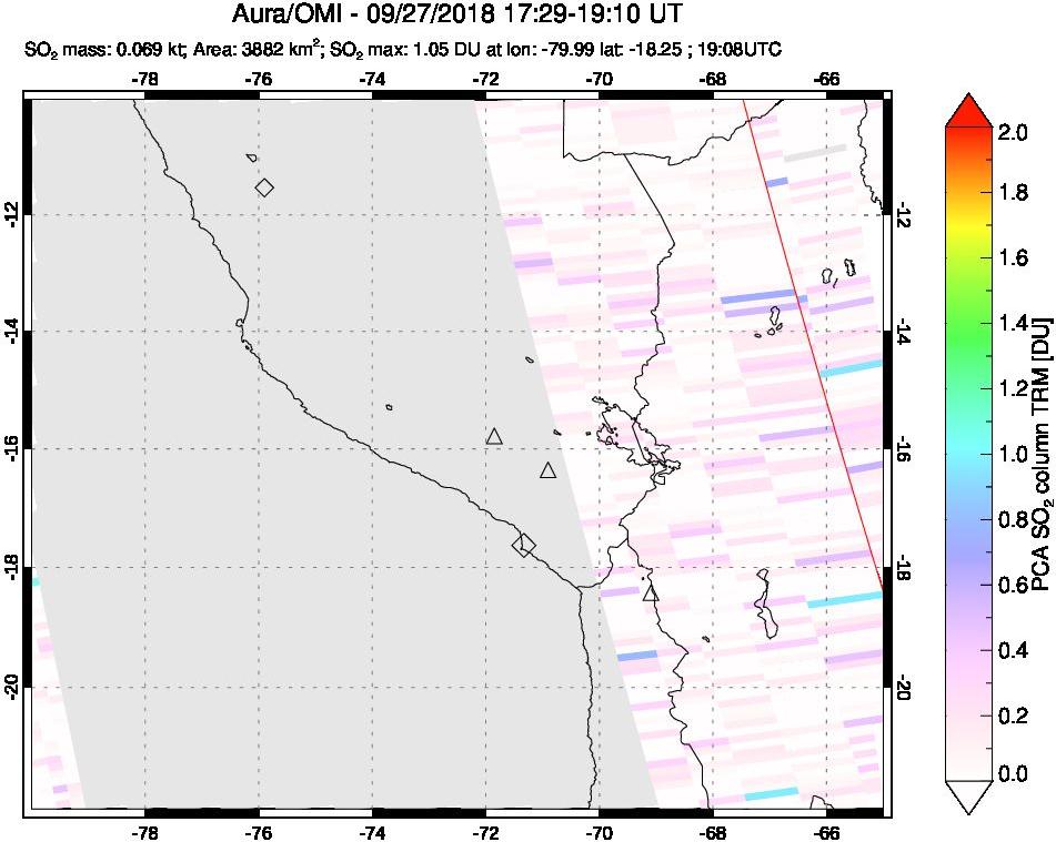 A sulfur dioxide image over Peru on Sep 27, 2018.