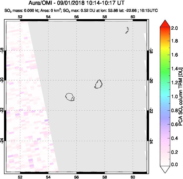 A sulfur dioxide image over Reunion Island, Indian Ocean on Sep 01, 2018.