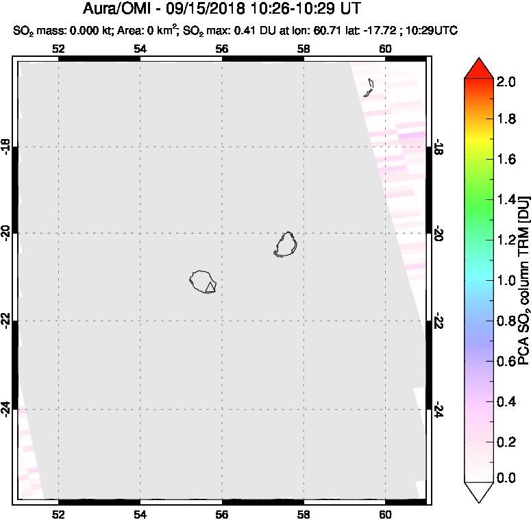 A sulfur dioxide image over Reunion Island, Indian Ocean on Sep 15, 2018.