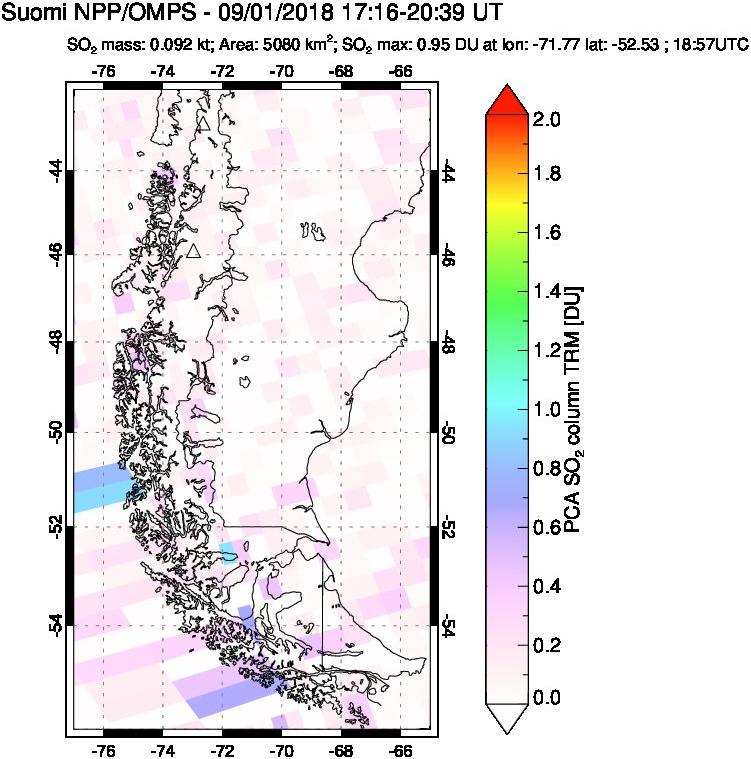 A sulfur dioxide image over Southern Chile on Sep 01, 2018.