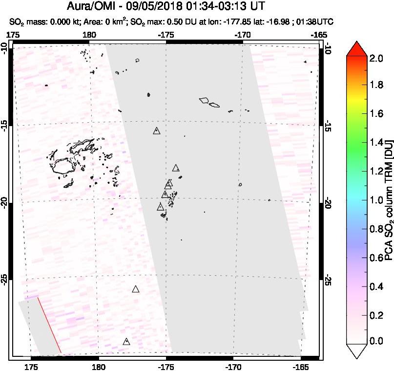 A sulfur dioxide image over Tonga, South Pacific on Sep 05, 2018.
