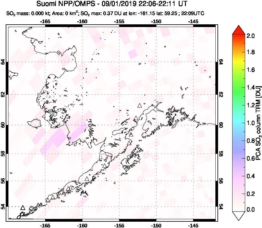 A sulfur dioxide image over Alaska, USA on Sep 01, 2019.