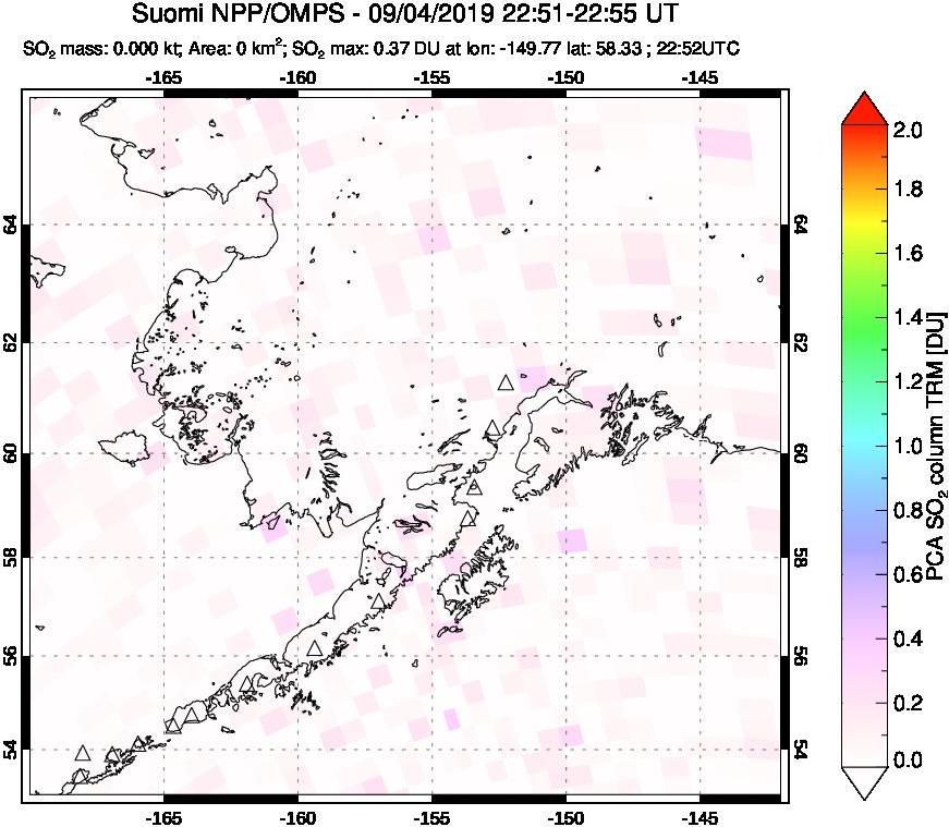 A sulfur dioxide image over Alaska, USA on Sep 04, 2019.