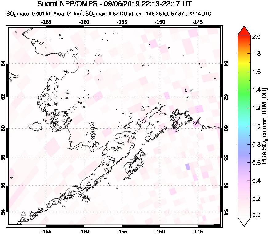 A sulfur dioxide image over Alaska, USA on Sep 06, 2019.