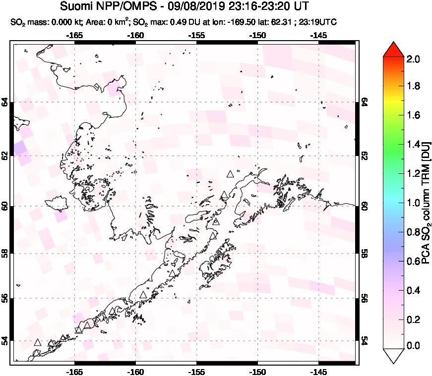 A sulfur dioxide image over Alaska, USA on Sep 08, 2019.