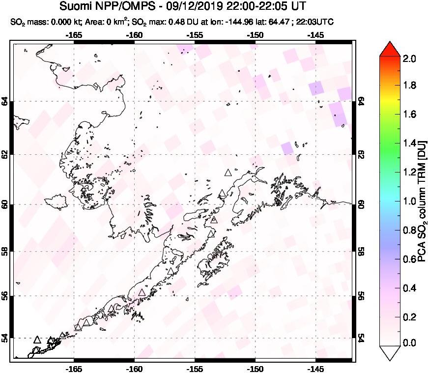 A sulfur dioxide image over Alaska, USA on Sep 12, 2019.