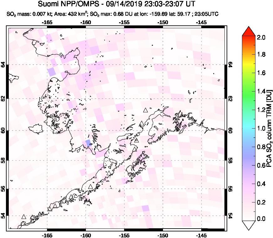 A sulfur dioxide image over Alaska, USA on Sep 14, 2019.