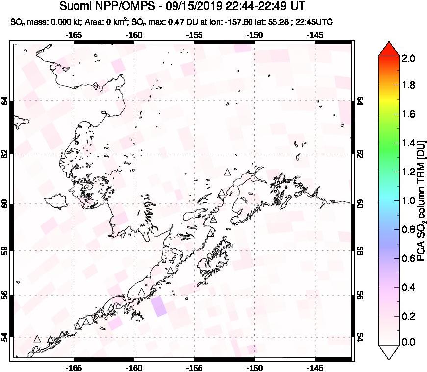 A sulfur dioxide image over Alaska, USA on Sep 15, 2019.