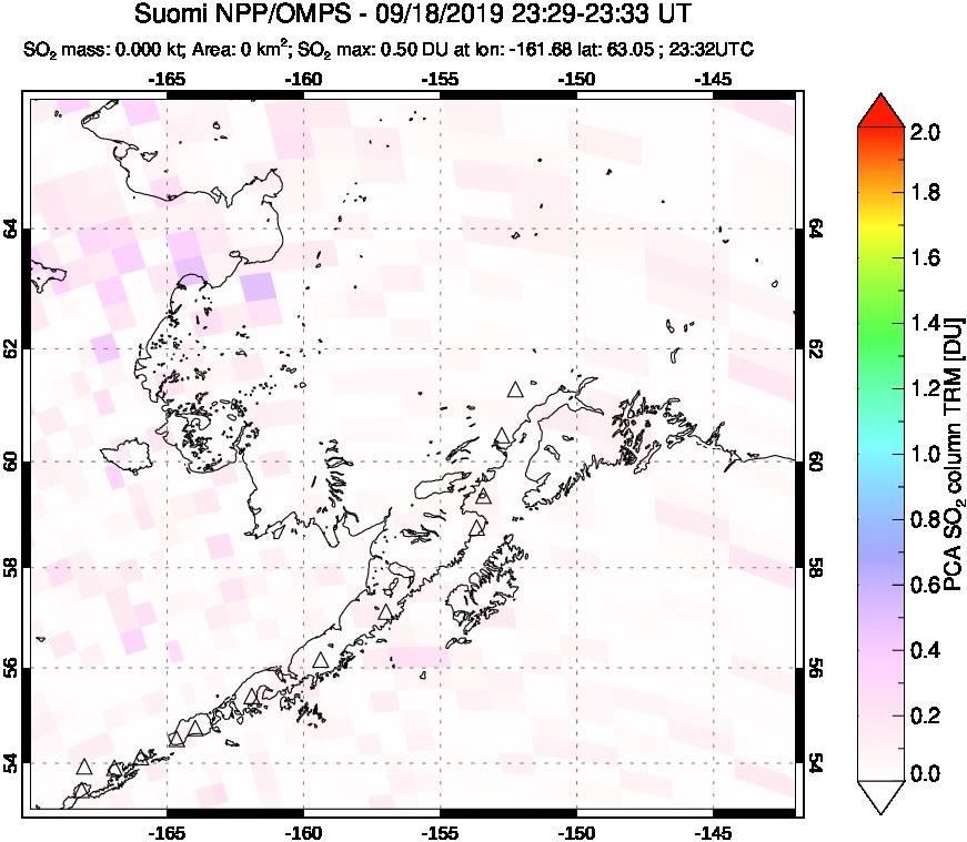 A sulfur dioxide image over Alaska, USA on Sep 18, 2019.
