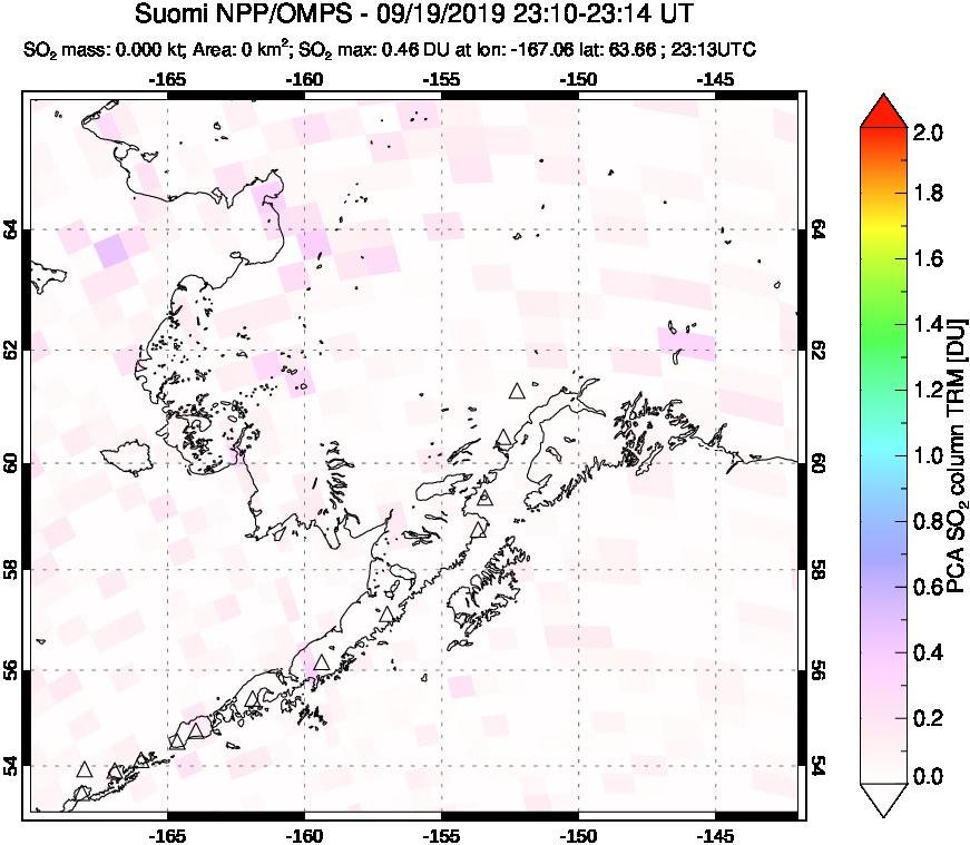A sulfur dioxide image over Alaska, USA on Sep 19, 2019.