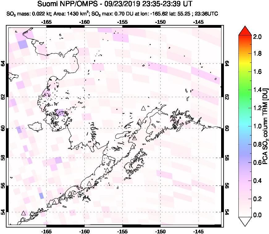 A sulfur dioxide image over Alaska, USA on Sep 23, 2019.