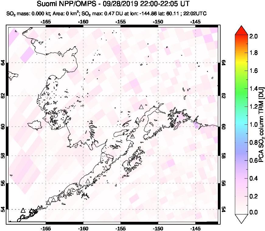 A sulfur dioxide image over Alaska, USA on Sep 28, 2019.
