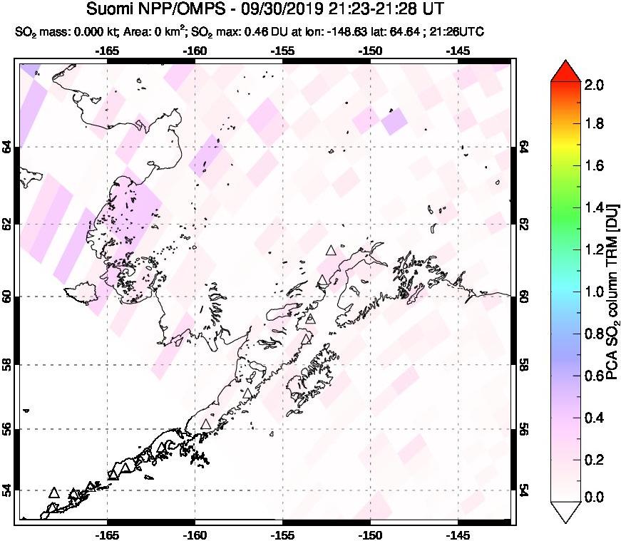 A sulfur dioxide image over Alaska, USA on Sep 30, 2019.