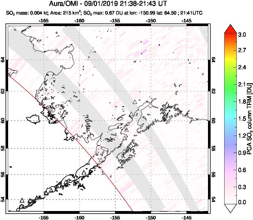 A sulfur dioxide image over Alaska, USA on Sep 01, 2019.