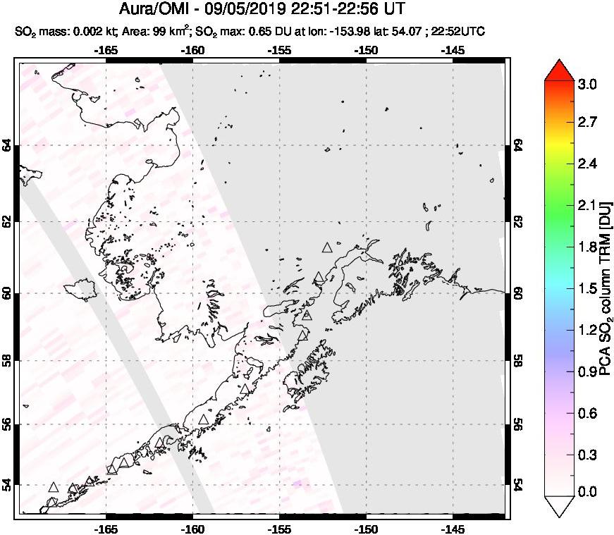 A sulfur dioxide image over Alaska, USA on Sep 05, 2019.