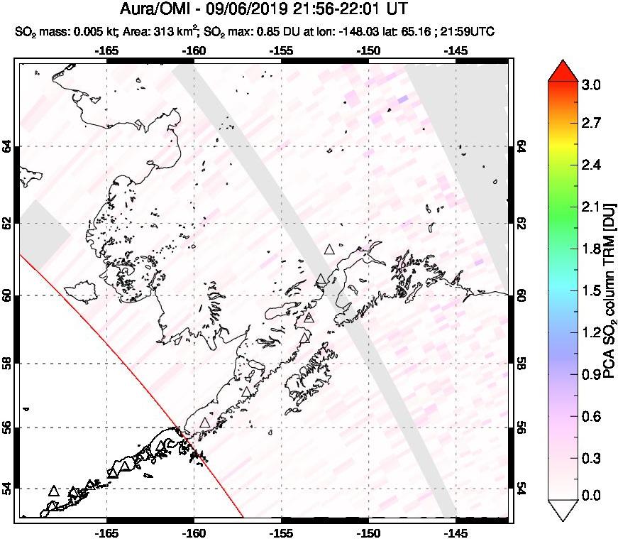 A sulfur dioxide image over Alaska, USA on Sep 06, 2019.