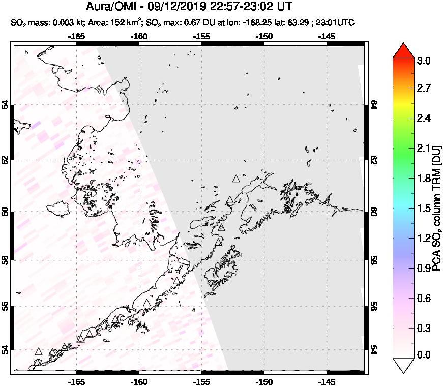 A sulfur dioxide image over Alaska, USA on Sep 12, 2019.