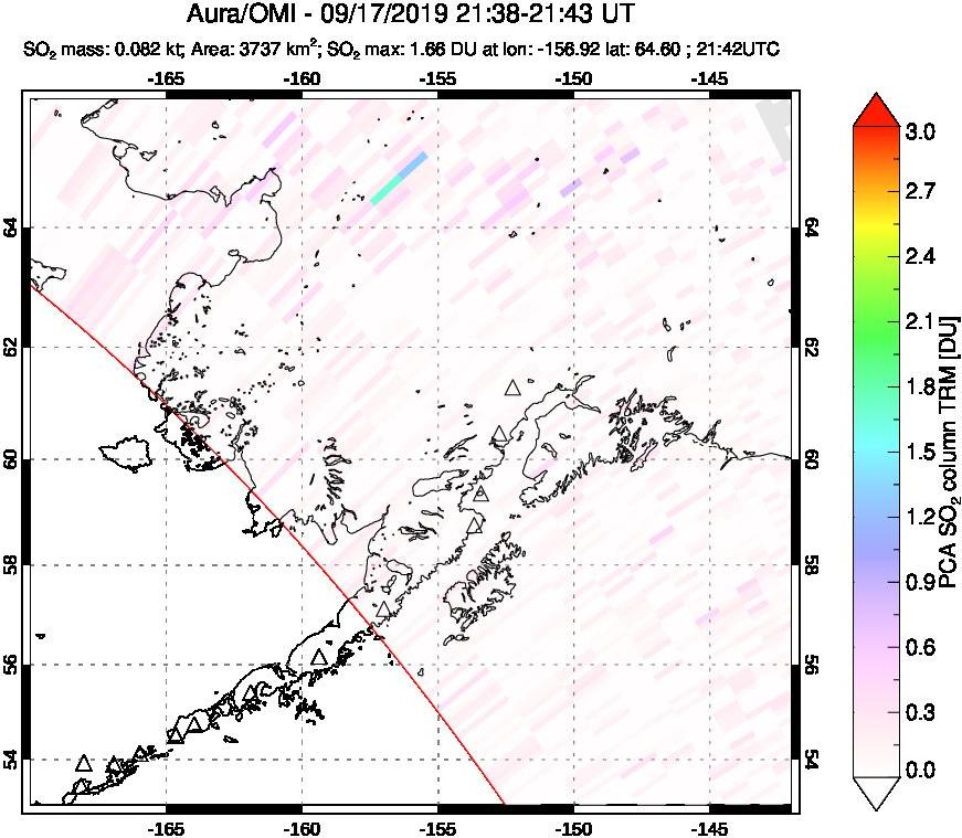 A sulfur dioxide image over Alaska, USA on Sep 17, 2019.