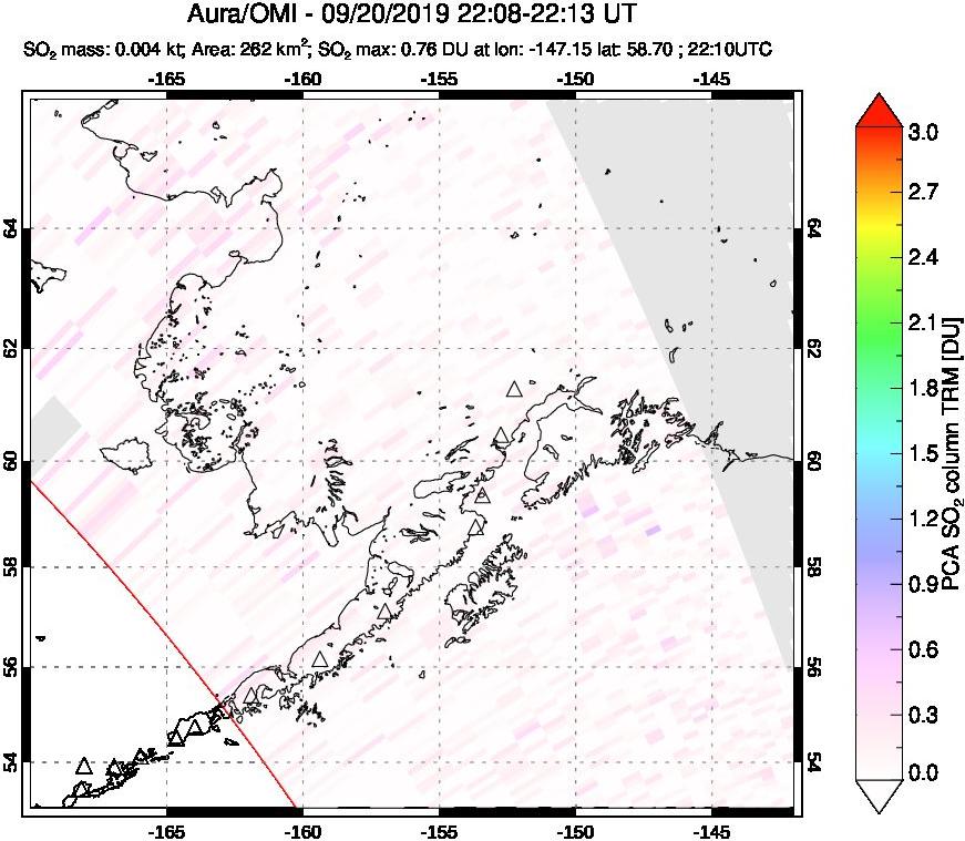 A sulfur dioxide image over Alaska, USA on Sep 20, 2019.