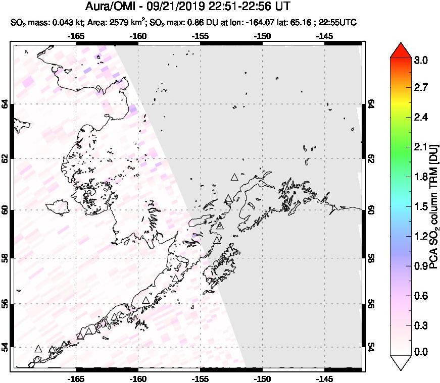 A sulfur dioxide image over Alaska, USA on Sep 21, 2019.