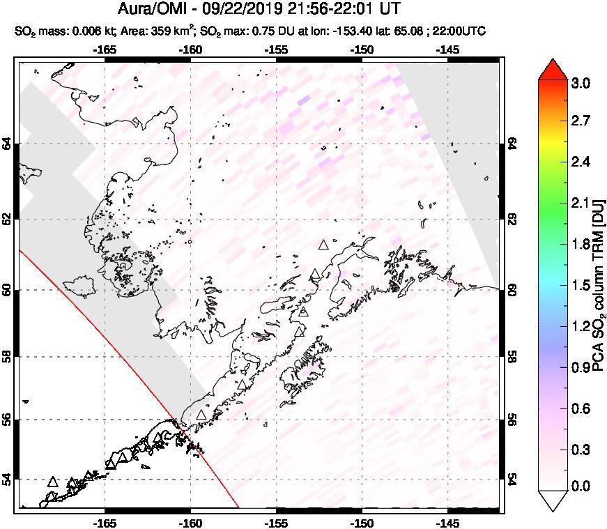 A sulfur dioxide image over Alaska, USA on Sep 22, 2019.